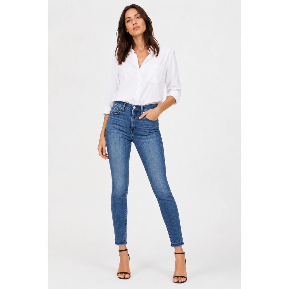 AYR The Riser‎ High Rise Skinny Jeans Medium Wash Blue Raw Hem 29x28 E1623